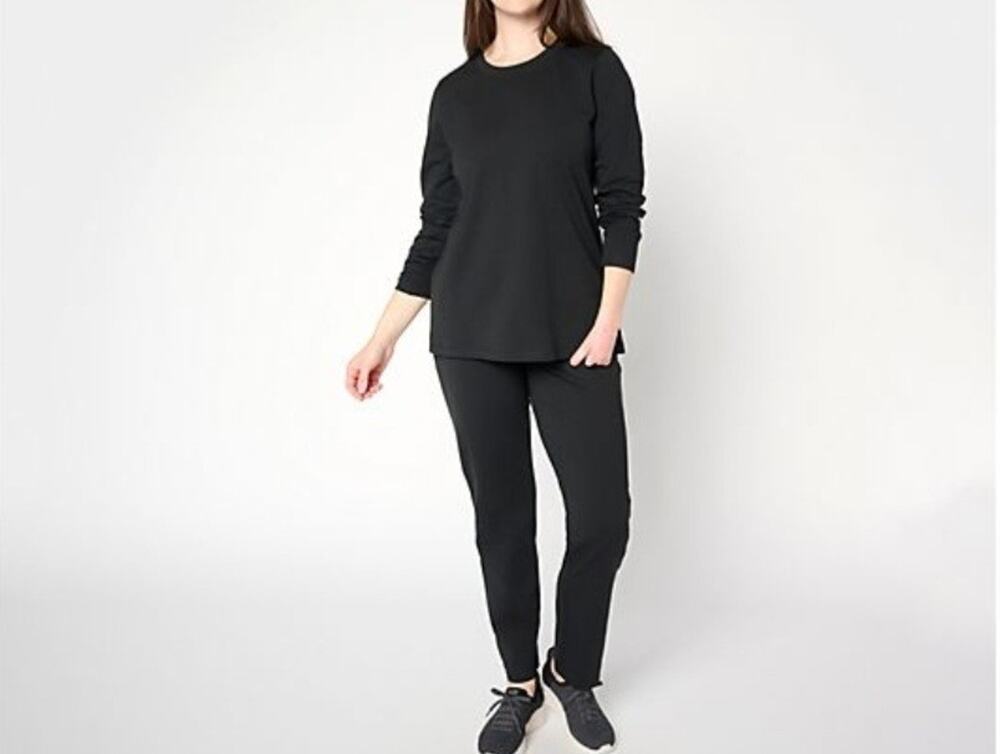 Denim & Co Size Large Black EasyWear French Terry Top & Pant Set A711199 NWOT
